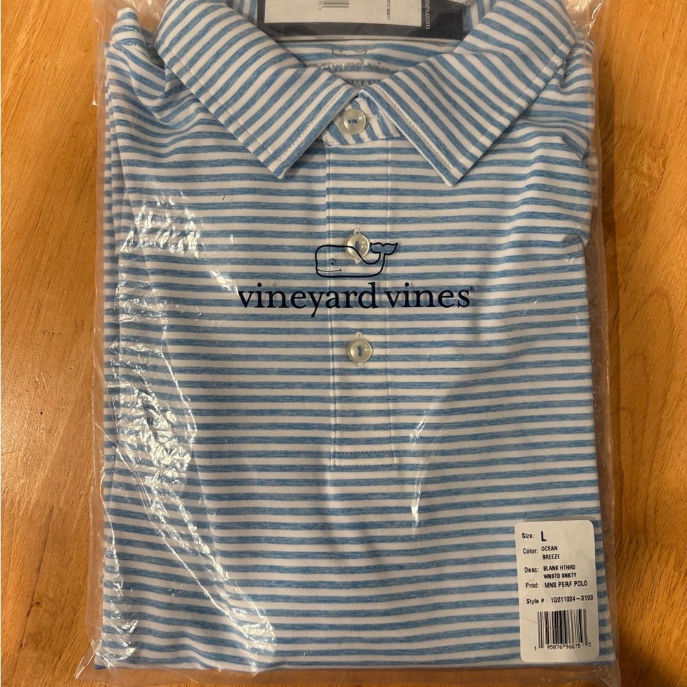 BRAND NEW Vineyard Vines Light Blue Striped Performance Polo Shirt